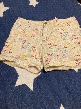 Old Navy Cream Floral Jean Shorts with Red, Yellow & Blue Accents
